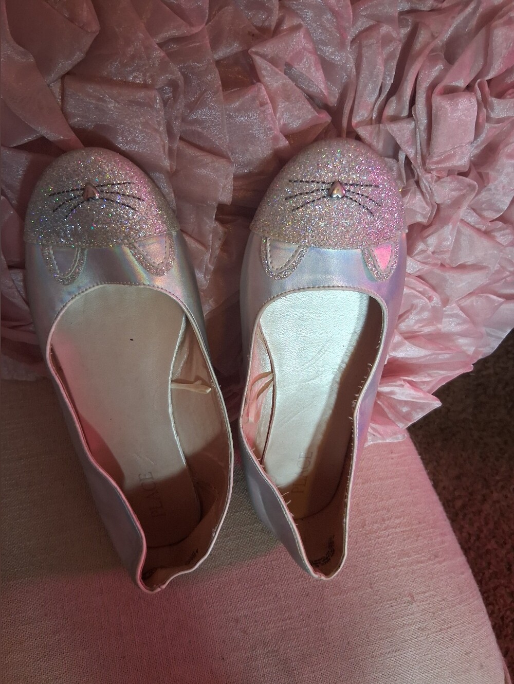 Girls Size 4 Glittery Metallic Cat Flat Shoes